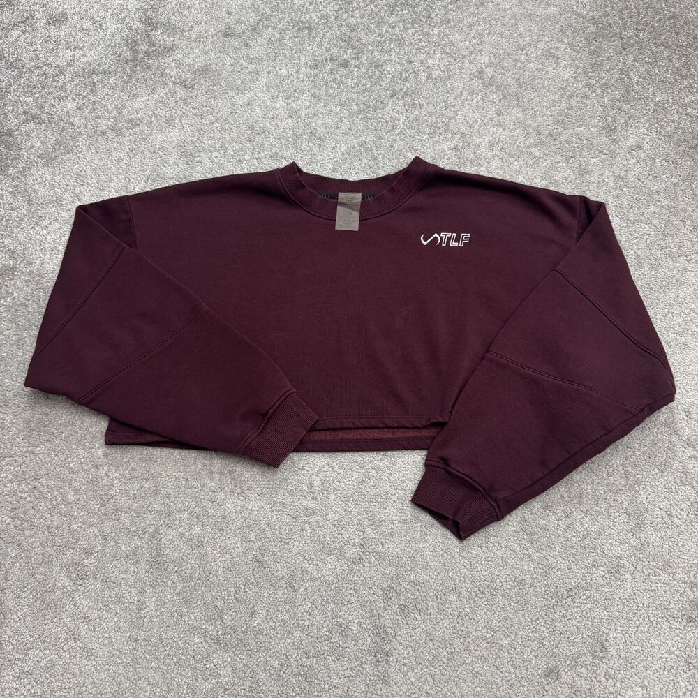 TLF Chill Fleece Oversized Cropped Sweatshirt Womens Medium Maroon Pullover Top